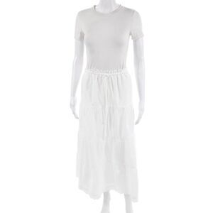 Designer Womens White Peasant Midi Skirt Polyester Cotton Size 2XS